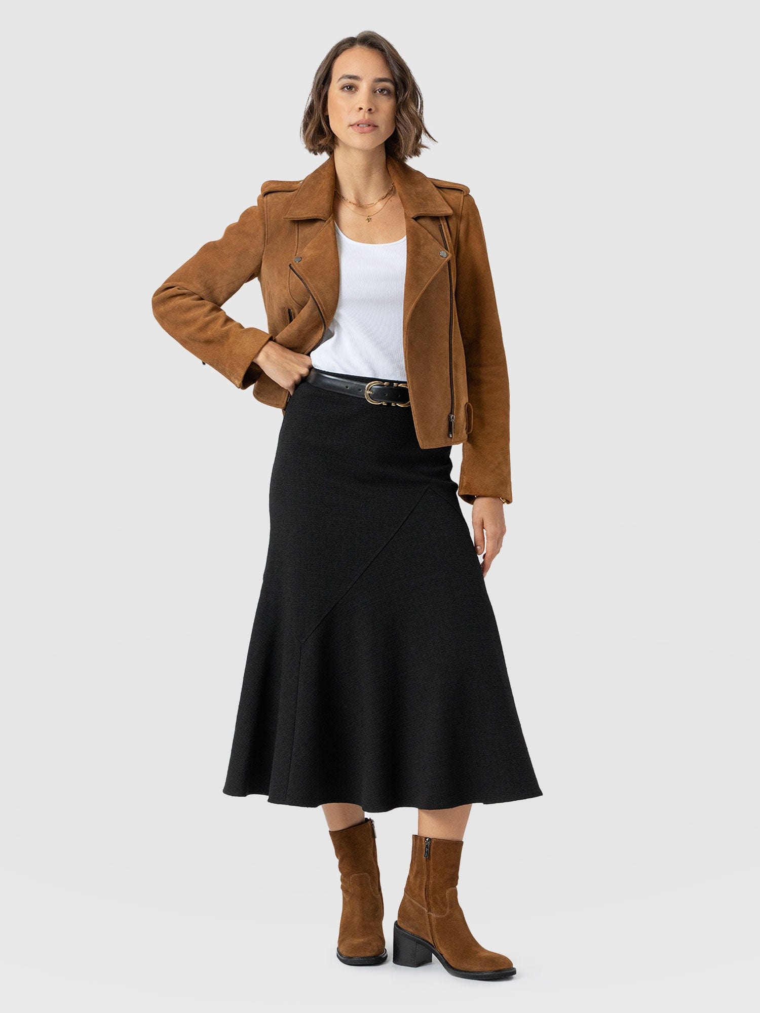 Lumi Panelled Skirt - Black Boucle - Women's Skirts | Saint + Sofia® USA